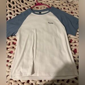 Dazy blue and white colorblock loose fitted t-shirt.